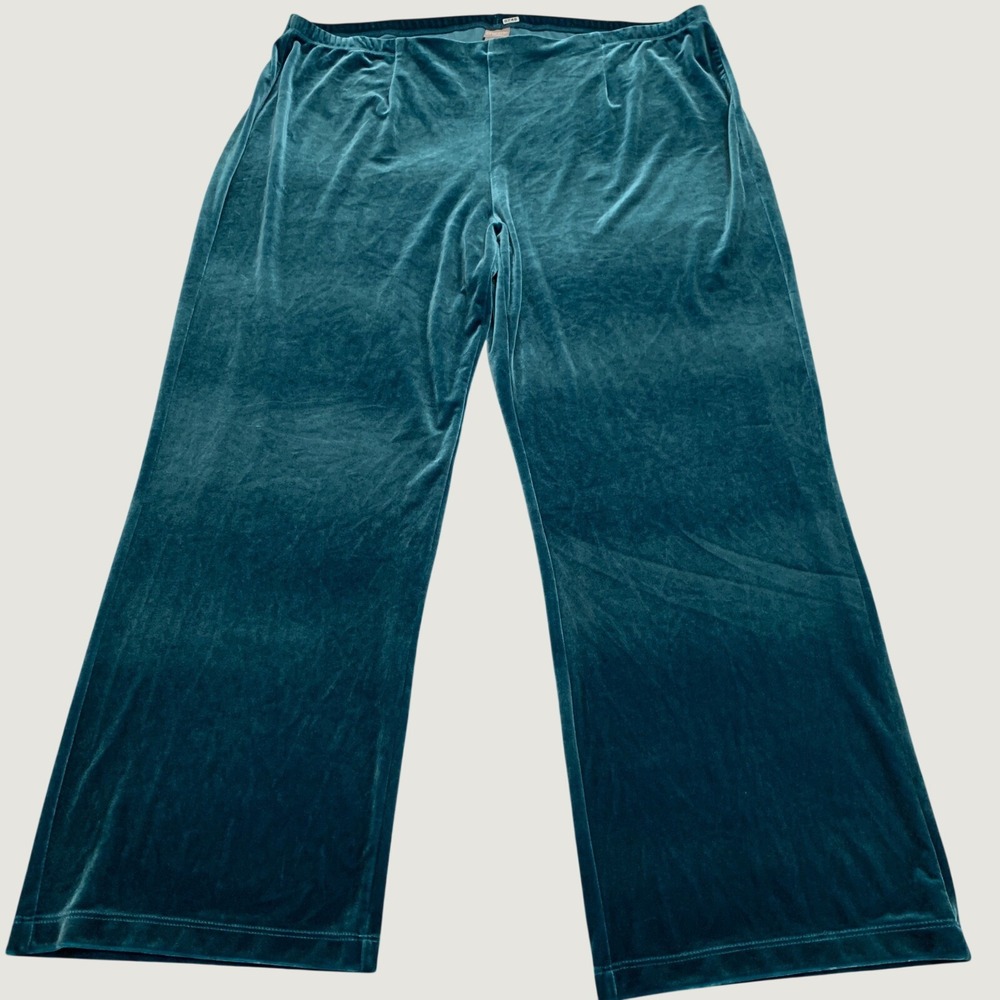 Chico's Travelers Velvet Pants Women 4R (US 20/22) Teal Pull On Wide Leg Stretch